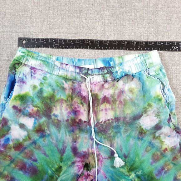 Talbots Pants Women 10P Linen Elastic Waist Cropped Green Blue Purple Boho - Picture 8 of 16